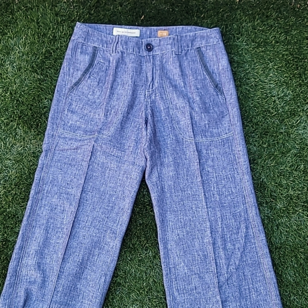 Pilcro Linen Wide Straight Leg Pants Blue Size 4